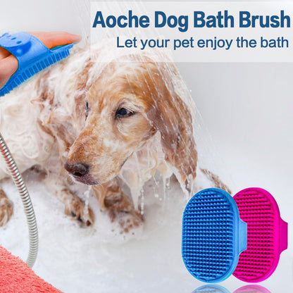 Dog Bath Brush Pet Bath Comb Brush Soothing Massage Rubber Comb 2Pcs with Adjustable Ring Handle for Long Short Haired Dogs and Cats (Blue+Rose)6