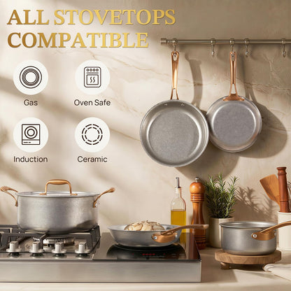 Pots and Pans Set 8 Pcs, Vintage Stainless Steel Cookware Set | Non-Toxic, PFOA/PFOS/PTFE Free, Kitchen Cooking Set with Frying Pans, Saucepans, Oven & Dishwasher Safe, Induction Compatible8