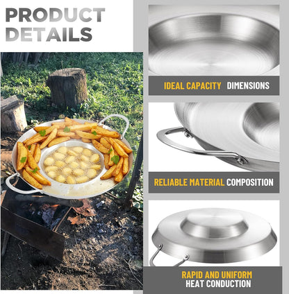2 Pcs Stainless Steel Comal Frying Bowl Cookware 16 Inch Mexican Style Wok Inoxidable Concave Outdoors Stir Fry Discada Pan for outside Cooking3