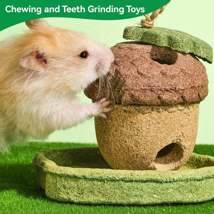 2 Pack Guinea Pig Chew Toys, Prevent Teeth Overgrowth, Rabbit Chew Toys, Natural Treats for Rabbit/Hamster Toys, Natural Timothy Grass & Vegetables, Small Animal Toys for Habitat Decoration3
