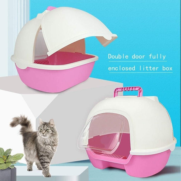 Dog Potty Training Toilet ﻿ Cat Litter Basin Fully Enclosed Large Toilet Closed Pet Supplies Coffee Color Double Door Space(Brown)6