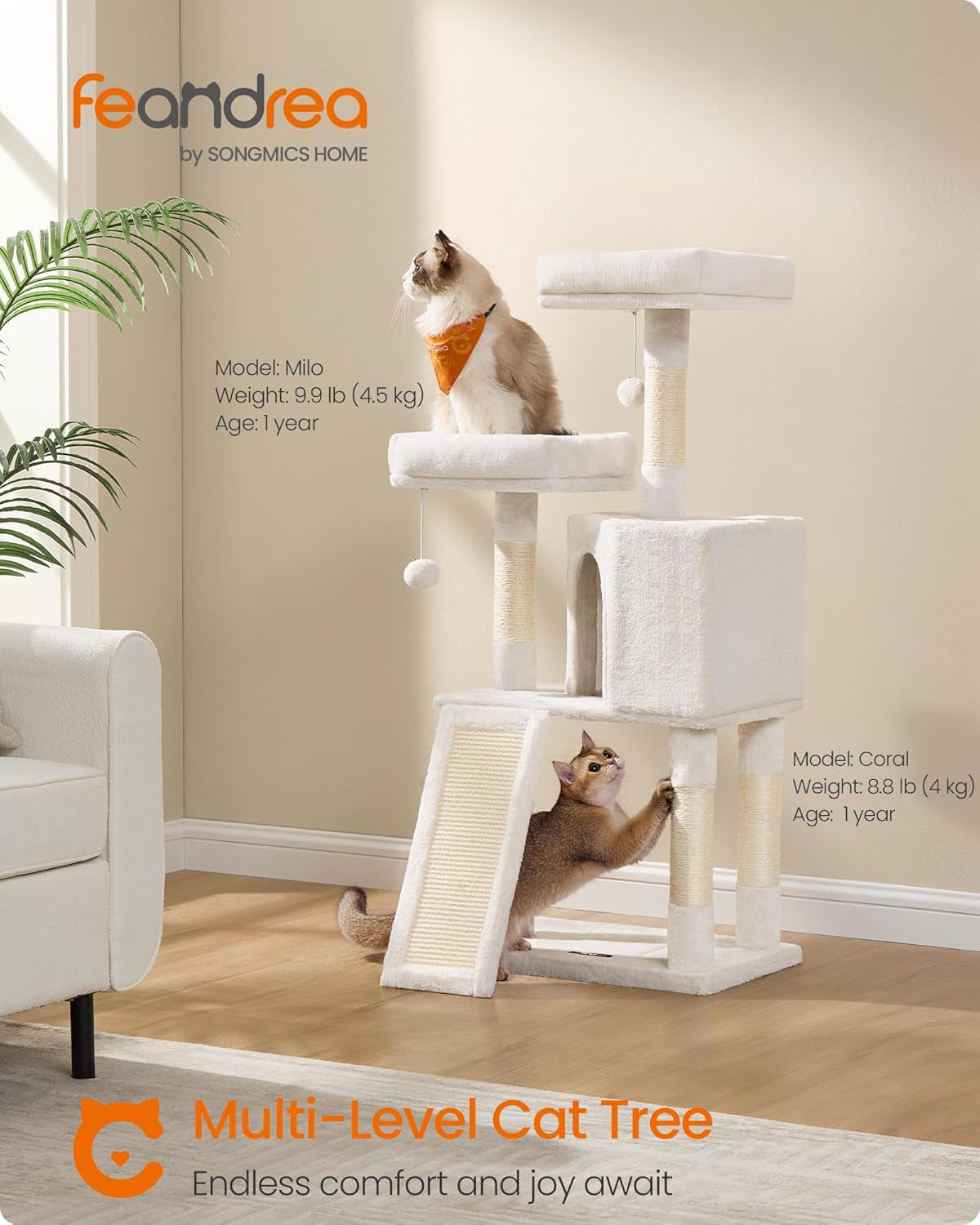 feandrea-cat-tree-45-3-inch-cat-tower-plush-condo-scratching-post-white-45-3-inch-cat-tower-plush-condo-with-scratching-post-ramp-perch-spacious-cave-cream-white