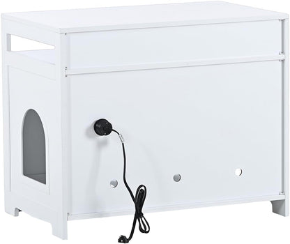 31.5" L White Cat Litter Box Enclosure with Hidden Plug & 2 Doors, Indoor Large Cat Washroom Storage Bench Side Table7