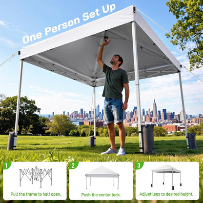 10X10 Pop up Canopy Tent with One-Push Center Lock,White | 3 Adjustable Heights, Carry Bag Included, Tents for Camping, Backyard, Beach, Parties and Outdoor Events2