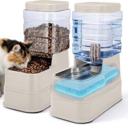 2 Pack Automatic Cat Feeder and Water Dispenser 1.3Gallon Dog Gravity Food Feeder and Water with Ice Pack Stainless Steel Dry Food and Waterer Bowl for Small Medium Large Pets (Blue)10