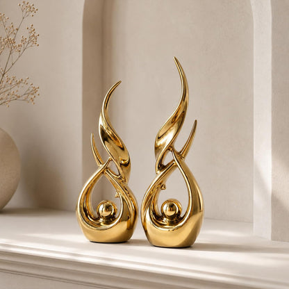2 PCS Gold Ceramic Statues for Home Decor Accents, Modern Abstract Art Sculptures, Elegant Tabletop Decorative Objects for Dining Room, Entryway, Tv Stand, Mantel, Coffee Table Centerpieces4