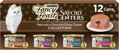 Fancy Feast Purina Savory Centers Wet Cat Food Pate Variety Pack with Chicken, Salmon, Beef, and Tuna Pate with Gravy Center - (Pack of 24) 3 Oz. Cans1