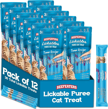 Beefeaters Lickable Cat Treats 48 Count – Puree Squeeze up Tubes Variety Pack (Salmon, Tuna & Chicken) | Grain Free, Taurine Enriched, High Moisture for Picky Eaters | Cat Treat Topper or Snack12