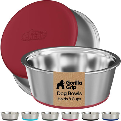 GORILLA GRIP Dog Bowls, Food Grade 304 Stainless Steel, Holds 2 US Cups Each (16 Fl Oz) Food and Water Bowl for Feeding Dogs and Cats, Dishwasher Safe, Rust Resistant BPA Free Rubber Base, 2 Set Black24