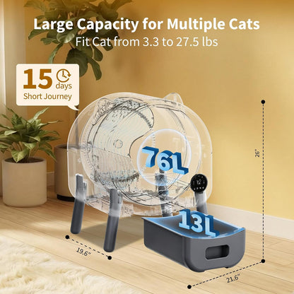 Self-Cleaning Cat Litter Box, 76L Large Capacity Automatic Litter Box for Multiple Cats, App-Controlled, Quiet & Odor-Free, Smart Safety Sensors, LED Night Light, Includes Trash Bags2