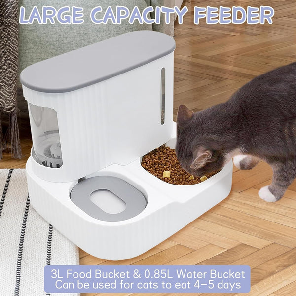 Kathson Automatic 2 in 1 Cat Feeder and Water Dispenser, Gravity Feed Pet Feeder for Indoor & Outdoor Cats (Grey)3