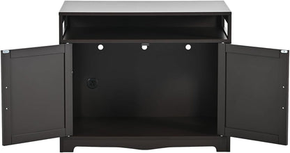 31.5" L Walnut Cat Litter Box Enclosure with Hidden Plug & 2 Doors, Indoor Large Cat Washroom Storage Bench Side Table5