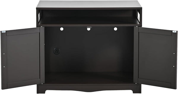 31.5" L Walnut Cat Litter Box Enclosure with Hidden Plug & 2 Doors, Indoor Large Cat Washroom Storage Bench Side Table5