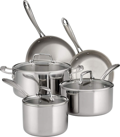 Boston Tri-Ply Clad Stainless Steel 8-Pc Pots and Pans Set | Cookware Kitchen Set with Glass Lids, Induction-Ready, Dishwasher-Safe, Nsf-Certified1