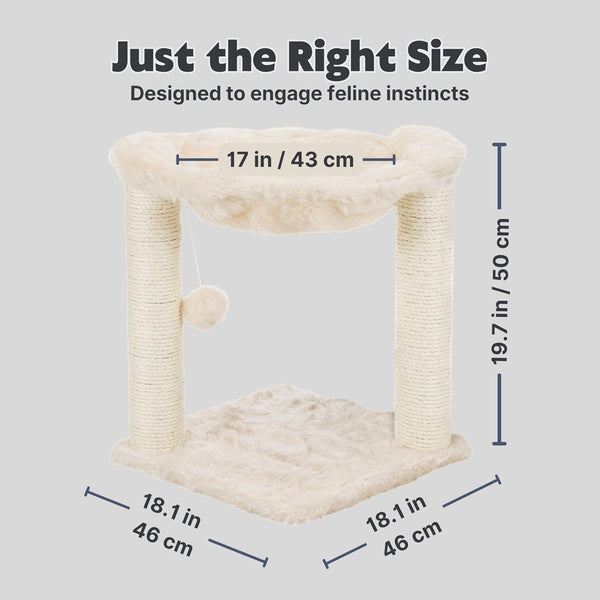 TRIXIE Baza XXL Cat Scratching Posts, Indoor Cat Furniture with Plush Hammock, Jute Scratcher Posts and Dangling Toy Ball, 18.1" L X 18.1" W X 19.7" H, Cream3