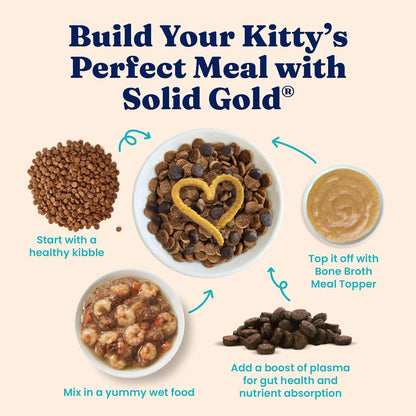 Solid Gold Bone Broth Cat Food Topper - Limited Ingredient Lickable Cat Broth Pouches W/Salmon Protein Shreds & Collagen for Hydration & Gut Support - Easy to Serve Gravy for Cats Meal Topper - 12Ct8