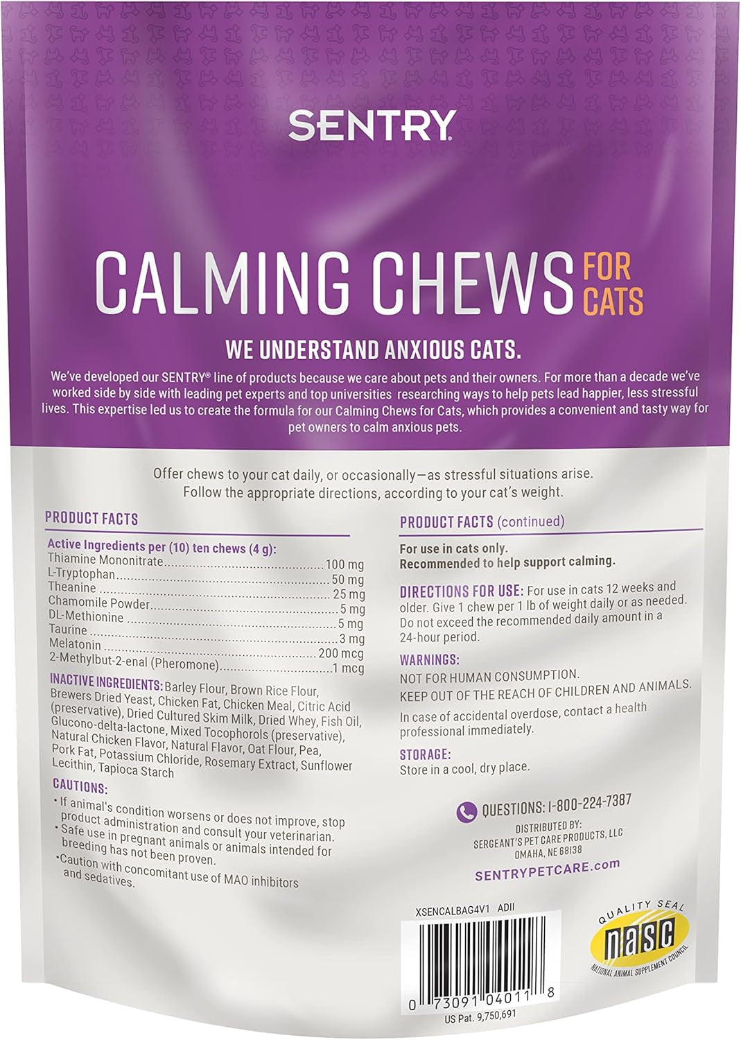 sentry-calming-chews-for-cats-pheromone-stress-aid-4oz-manages-stress-may-curb-destructive-behavior-pheromone-infused-daily-chew-clinically-tested-calming-formula