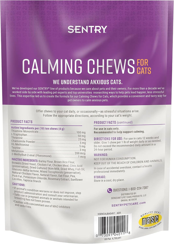 Sentry Calming Chews for Cats, Pheromone Stress Aid, 4Oz | Manages Stress; May Curb Destructive Behavior; Pheromone-Infused Daily Chew; Clinically Tested Calming Formula2