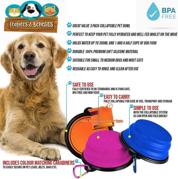 1Pc Collapsible Silicone Pet Feeder Portable Dog Travel Bowls, Water & Food Container with Carabiner Hook - Space-Saving Cat Bowl, Small 350Ml (12Fl Oz) (Blue)2