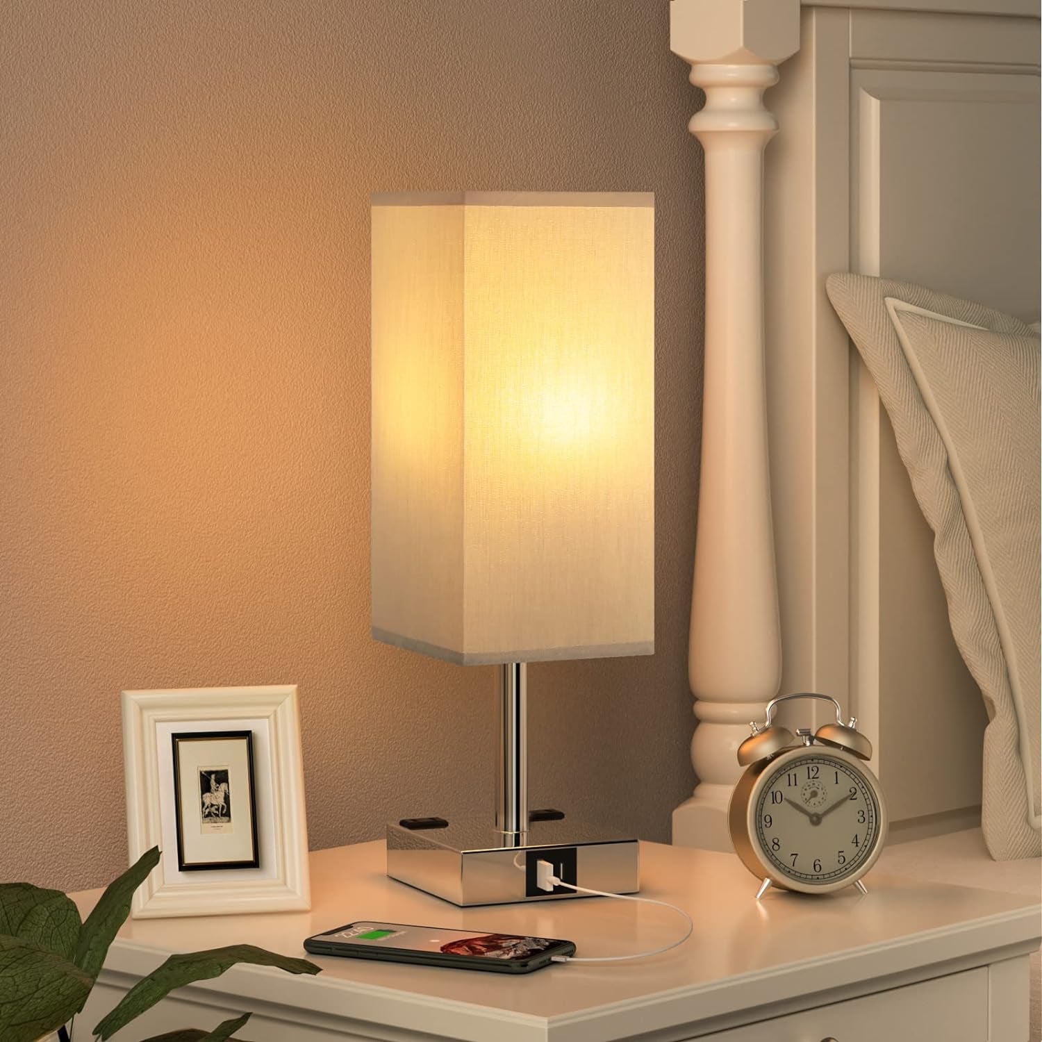 touch-bedside-table-lamp-for-bedroom-dimmable-usb-c-a-2-ac-outlets-3-way-dimming-3000k-bulb-included-square-grey-lampshade-and-silver-base-desk-lamp-for-nightstand-living-room-dorm