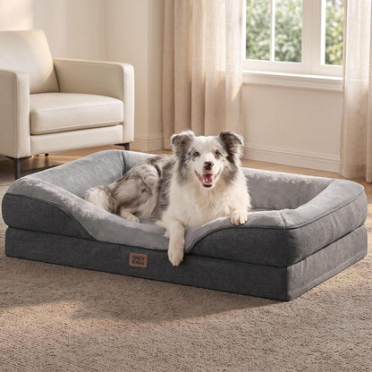 EHEYCIGA Orthopedic XL Dog Bed for Large Sized Dog, 42X30 Inch Extra Large Memory Foam Dog Couch Bed with Sides, Waterproof Liner & Washable Removable Cover, Bolster Pet Sofa, Grey1