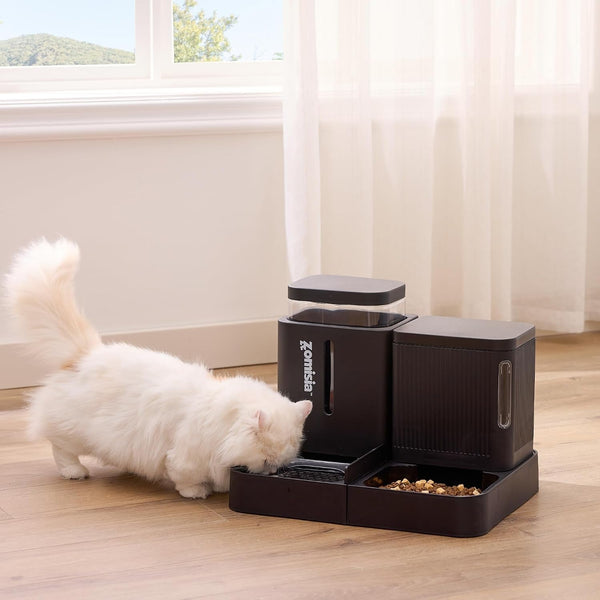 ZOMISIA Gravity Dog Food and Water Dispenser, 2 in 1 Automatic Dog Feeder with 180 Degree Rotatable, 2 Pack Large Capacity Self Feeding for Small Dogs Puppy, Black, 1.6Galx28