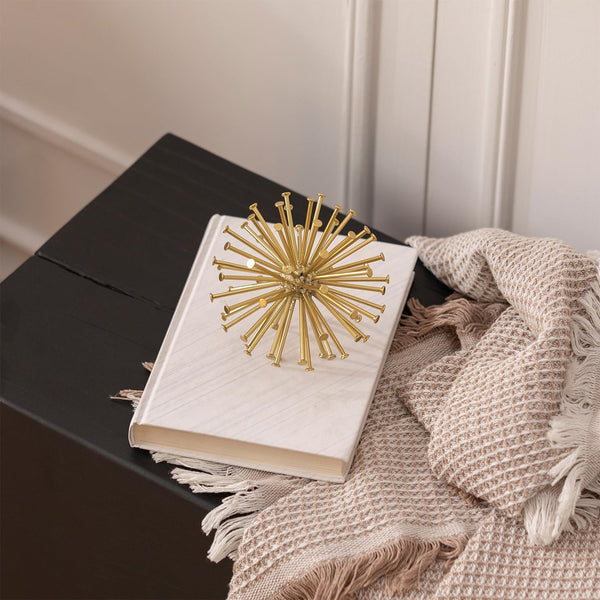4.5” Metal Spike Sphere Tabletop Decor, Gold Geometric Decorative Ball | Abstract Gold Sculpture Table Decorations for Home, Metal Art Decor Orb for Living Room Bedroom Office5