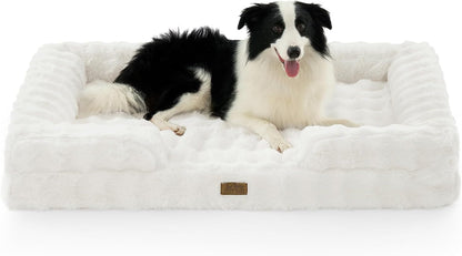 COZY KISS Orthopedic Dog Bed for Extra Large Dog 44X32 Inch, XL Faux Fur Pet Sofa, Bolster Foam Bed with Sides, Non-Slip and Egg-Crate Big Dog Couch Bed with Washable Removable Cover, Beige23