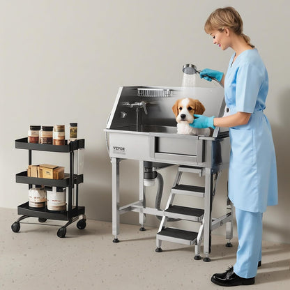 VEVOR Dog Washing Station, 34" Professional Stainless Steel Pet Grooming Tub Bathtub with Shower Faucet Soap Holder Non-Slip Stairs Right Door Easy Clean Pet Wash Sink for Small Dogs Cats8
