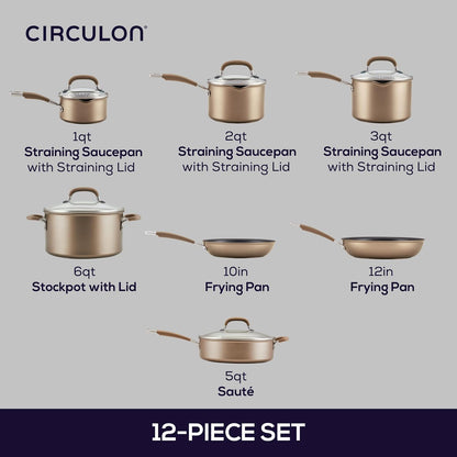 Premier Professional Hard Anodized Nonstick Cookware Induction Pots and Pans Set Nonstick, Home Essentials, 12-Piece, Bronze2