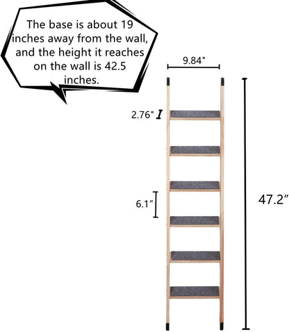 SHENGOCASE Solid Wood Wall Leaning Cat Ladder for Indoor Cats and Small Medium Dog, Stair Step for Window Bed, Wall Climbing Furniture (47.2")6