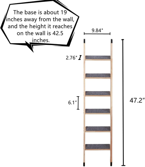 SHENGOCASE Solid Wood Wall Leaning Cat Ladder for Indoor Cats and Small Medium Dog, Stair Step for Window Bed, Wall Climbing Furniture (47.2")6