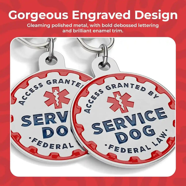 Industrial Puppy Service Dog Tag, 2 Pack: Metal Pet ID Tags for Service Animals, Emotional Support Dogs and Therapy Dogs, 1.25 Inch Diameter, Double Sided, Navy Lettering and Red Enamel Trim3