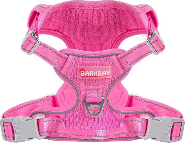 BARKBAY No Pull Pet Harness Dog Harness Adjustable Outdoor Pet Vest 3M Reflective Oxford Material Vest for PINK Dogs Easy Control for Small Medium Large Dogs (L)14