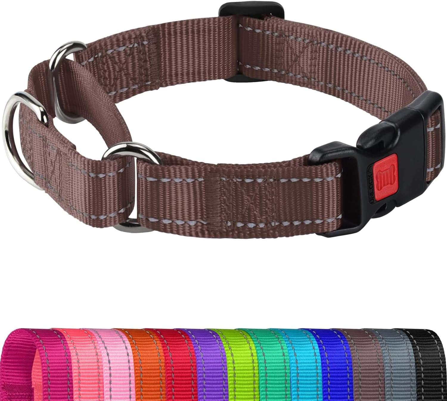 joytale-martingale-collar-for-dogs-escape-proof-no-pull-hotpink-m-gentle-cinch-stops-pulling-without-choking-safety-lock-buckle-reflective-stitching-for-night-walks-soft-nylon