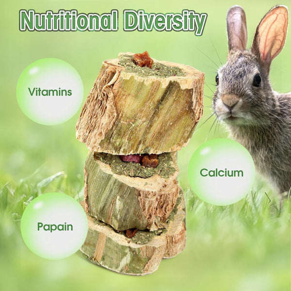 Abizoo Rabbit Chew Toys for Bunny Natural Papaya Wood Chew Treats with Organic Alfalfa Hay, Dried Carrot, Apple and Sweet Potato for Rabbits Guinea Pigs Hamsters Chinchillas Gerbils(3.5Oz/100G)4