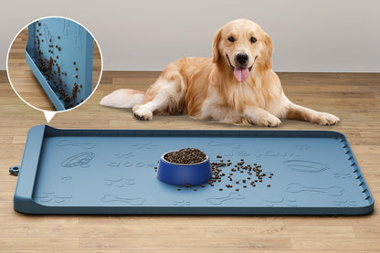Dog Food Mat 36"X24" - Silicone Dog Mat for Food and Water Large Pet Feeding Mats with Residue Collection Pocket - Waterproof Dog Cat Bowl Mat with High Edges to Prevent Water Food Spills (Gray)9
