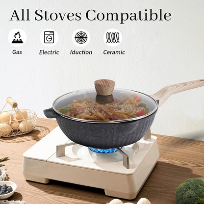 Pots and Pans Set Non Stick, 13Pcs Kitchen Cookware Sets, Granite Stone Induction Cookware Non Stick Cooking Set W/Frying Pans, Saucepans, Sauté Pan (PFOA Free), Black4