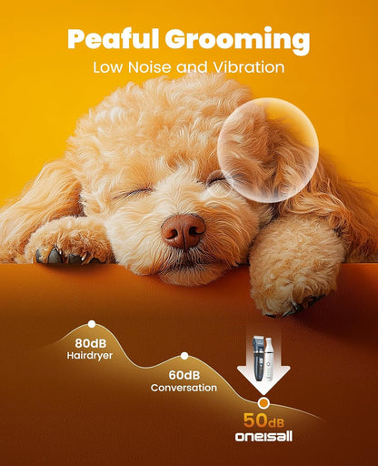Oneisall Dog Clippers and Paw Trimmer Grooming Kit | Low Noise, Powerful Motor, 3-In-1 Dog Trimmers+Nail Grinder, Long-Lasting Battery&Cordless, for Small Medium Large Dogs4
