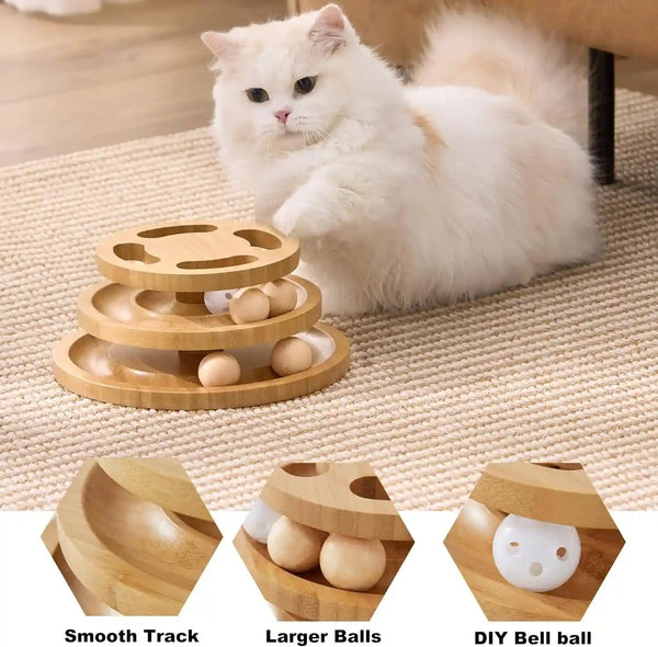 ZOMISIA Cat Ball Track Toy with Puzzle Top, Wooden Cat Toys for Indoor Cats | Interactive Spinning Balls, Large Cat Ball Tower for Kitten Exercise Mental Stimulation Self Play Home Enrichment4