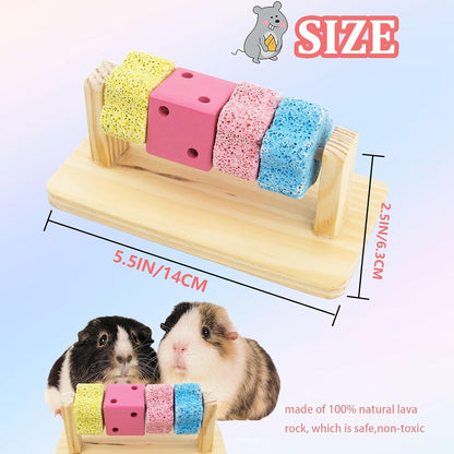 Guinea Pig Chew Toys for Teeth, Natural Hamster Lava Grinding Stone, Adds Calcium to Diet, Rotating Rat Enrichment Toys Wood Stand for Syrian & Dwarf Hamsters, Rats, Guinea Pig, Chinchillas5