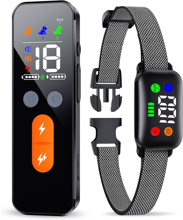 Dog Shock Collar with Remote Control, Dog Training Collar for Large Medium Dogs 40-120Lbs Waterproof, Shock Collar for Dogs with Beep Vibration Security Lock (Solid Black)1