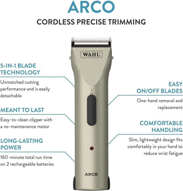 Wahl Professional Animal Arco Pet, Dog, Cat, and Horse Cordless Clipper Kit, Champagne (8786-452)2