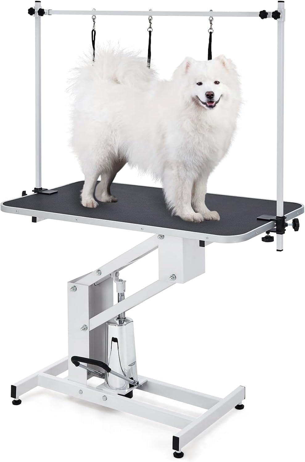 garveelife-43-3-hydraulic-dog-grooming-table-for-pet-heavy-duty-structural-hydraulic-max-load-350lbs-professional-pet-grooming-table-with-adjustable-overhead-arm-noose-height-range-22-39-white