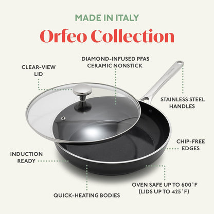 Orfeo 10 Piece Nonstick Cookware Set, Made in Italy, Diamond Ceramic Pfas-Free Pots & Pans, Induction Ready, Scratch Resistant, Laser-Fused Surface for Durability, Dishwasher Safe, Black6
