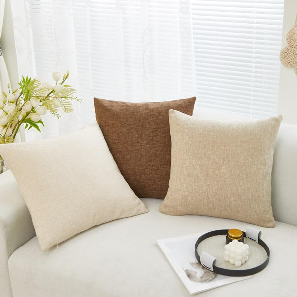 Neutral Linen Decorative Throw Pillow Covers 18X18 Beige | Set of 2,Solid Plain Rustic,Modern Home Décor,Farmhouse Accent Square Cushion Covers for Couch Sofa Bed Living Room Bedroom4