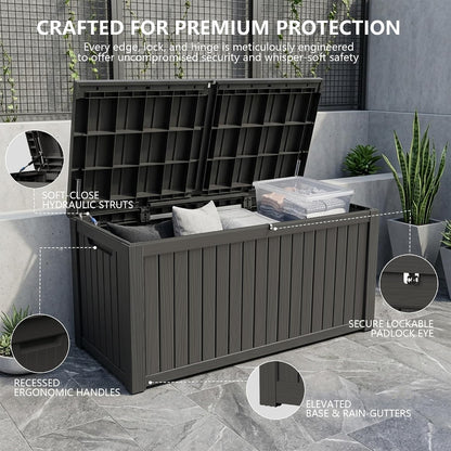Outdoor Storage Box, 200 Gallon Waterproof Deck Box [Upgraded 3.0], Premium Hydraulic Cushion Storage Chest, High-Load Lockable Two-Seater Patio Storage Bench, Large Country Estate, Black3
