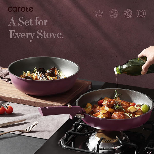 21Pcs Pots and Pans Set Non Stick, Detachable Handle Cookware Sets | Ultra Nonstick, Space Saving, Dishwasher & Oven Safe, Non-Toxic Kitchen/Apartment/Camping/Rv/ Traveling, Purple5
