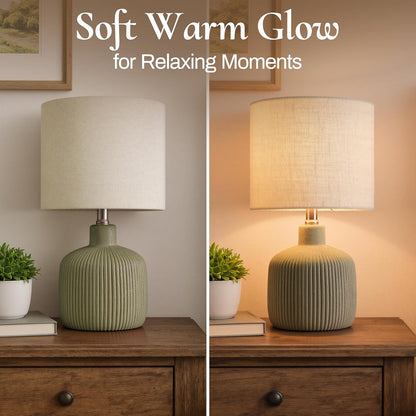 Ceramic Table Lamp, Oliver Green, 17.75" | Beige Linen Shade, Warm Ambient Lighting, Bedside Nightstand, Natural5