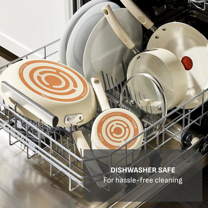 Signature Nonstick 12 Piece Cookware Set, Oven Safe up to 350°F, Dishwasher Safe, Pots and Pans Set, Includes Frying Pans, Saucepan, Stockpot, Cooking Utensils, Cream8